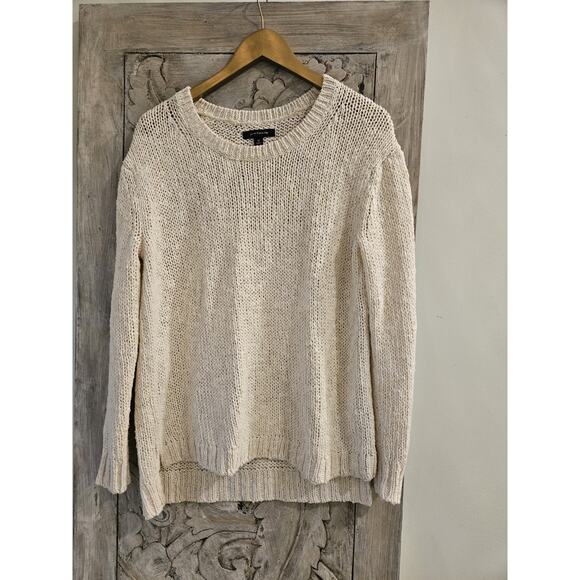 Ann Taylor Warm Toned Cream Marled Crew Neck Slouchy Sweater Size M Wool Blend - Picture 1 of 8